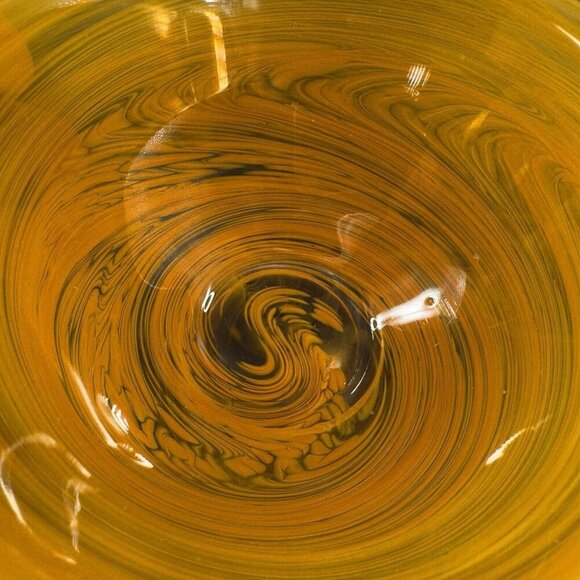 Vintage Glass Dish Bowl Clear With Orange Swirls Round Bowl Kitchenware Decor - Picture 8 of 13